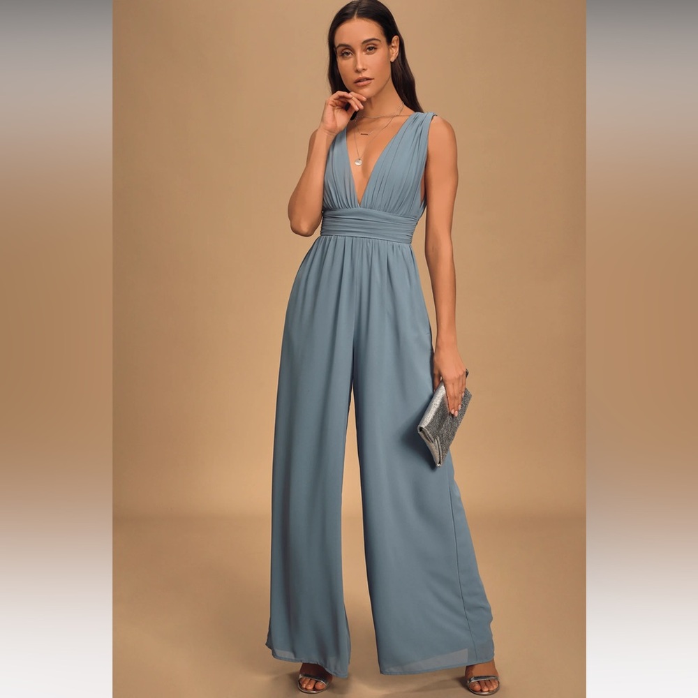 Lulus Divine Muse Slate Blue Wide-Leg Jumpsuit